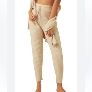 Free People Cream Rib Knit Around The Clock Jogger Pants